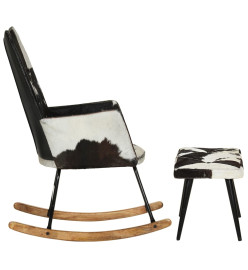 Chaise à bascule avec repose-pied Noir Cuir véritable