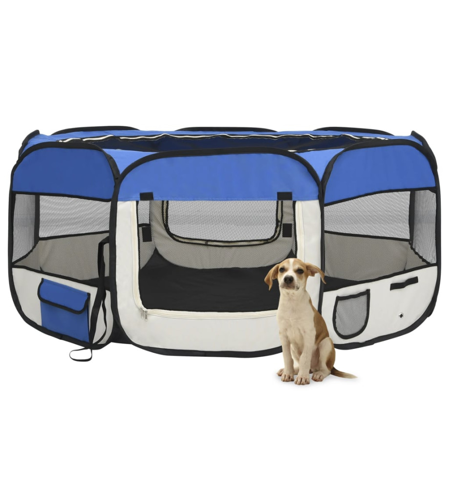 Parc pliable pour chien avec sac de transport Bleu 145x145x61cm