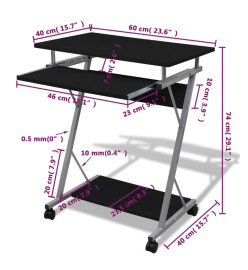 Bureau d'ordinateur compact avec plateau à clavier Noir