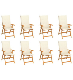 Chaises inclinables de jardin avec coussins 8 pcs Teck solide