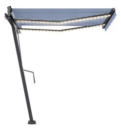 Auvent automatique capteur de vent/LED 350x250 cm Bleu et blanc