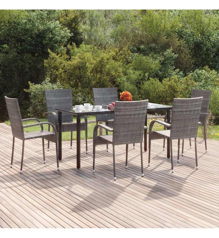 Ensemble à dîner de jardin 7 pcs Gris Résine tressée