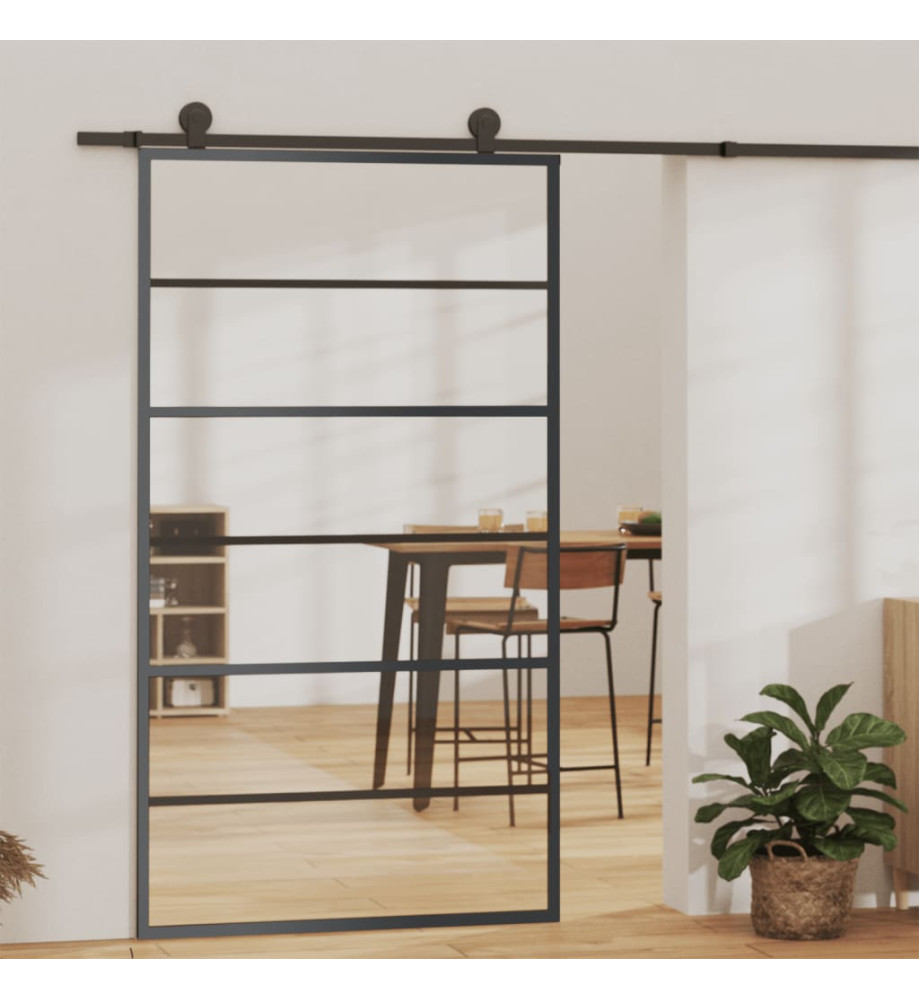 Porte coulissante Verre ESG et aluminium 102x205 cm Noir