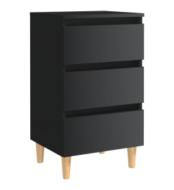Table de chevet avec pieds en bois Noir brillant 40x35x69 cm