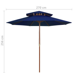 Parasol double avec mât en bois Bleu 270 cm