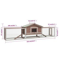 Clapier Moka 310x70x87 cm Pin massif et sapin