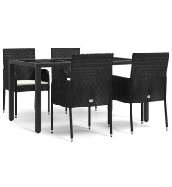 Mobilier à dîner de jardin et coussins 5pcs Noir Résine tressée