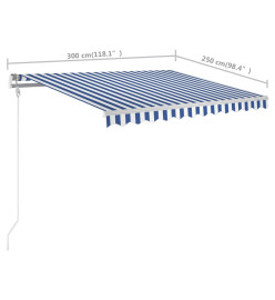 Auvent manuel rétractable avec poteaux 3x2,5 m Bleu et blanc