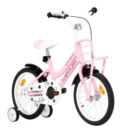 Vélo enfant avec porte-bagages avant 16 pouces Blanc et rose