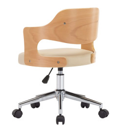 Chaise pivotante de bureau Crème Bois courbé et similicuir