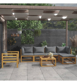 Salon de jardin 7 pcs avec coussin Bois d'acacia solide