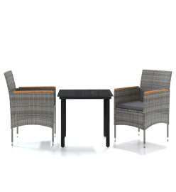 Mobilier à dîner d'extérieur avec coussins 3 pcs Gris et noir