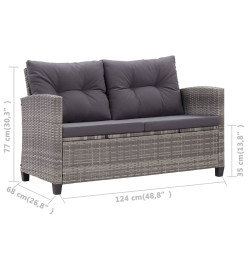 Canapé 2 places de jardin et coussins Gris 124cm Résine tressée