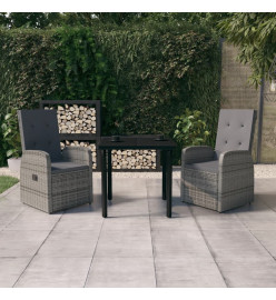 Ensemble de salle à manger de jardin avec coussins 3 pcs Gris