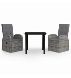 Ensemble de salle à manger de jardin avec coussins 3 pcs Gris