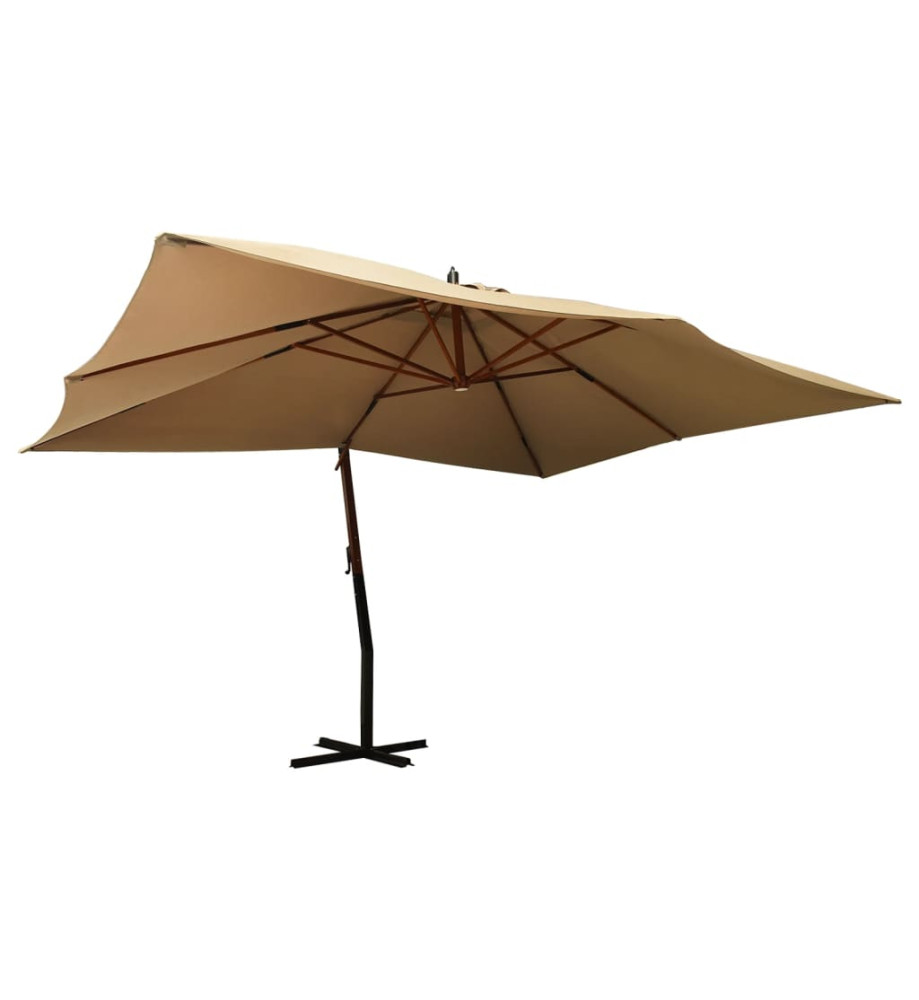 Parasol en porte-à-faux avec mât en bois 400x300 cm Taupe