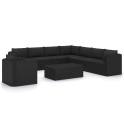 Salon de jardin 10 pcs avec coussins Résine tressée Noir