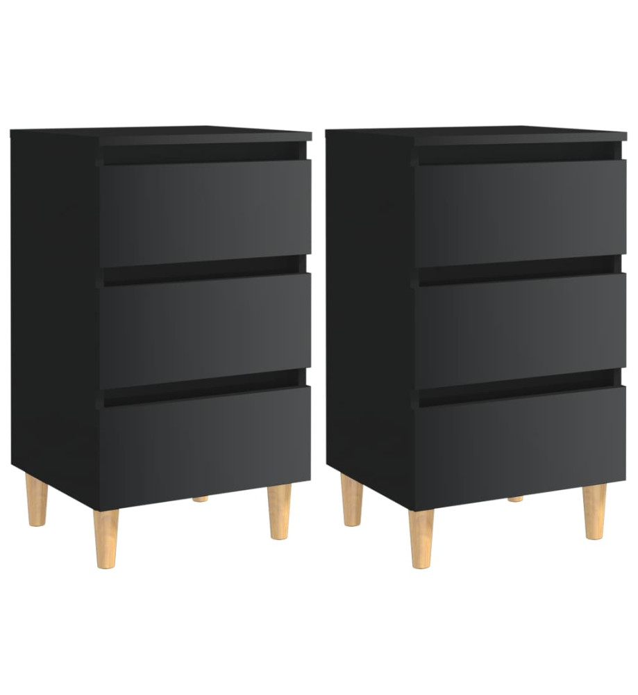 Tables de chevet pieds en bois 2 pcs Noir brillant 40x35x69 cm