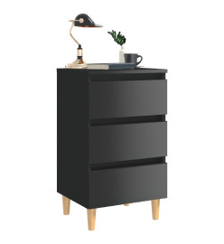 Tables de chevet pieds en bois 2 pcs Noir brillant 40x35x69 cm