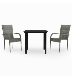 Ensemble de salle à manger de jardin 3 pcs Gris et noir