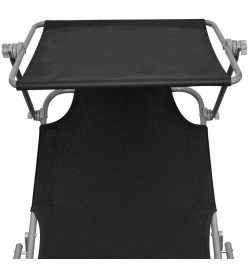 Chaise longue pliable avec auvent Noir Aluminium