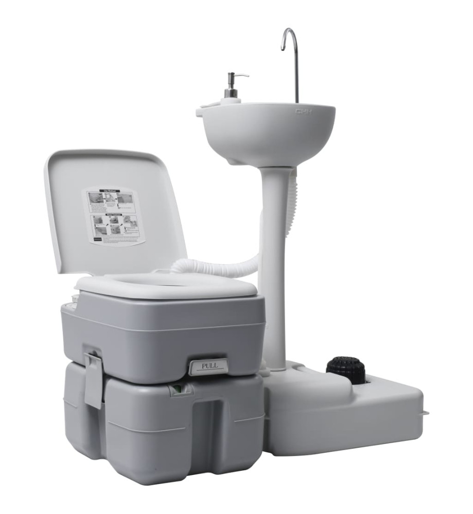 Toilette portable de camping et support à laver les mains Gris