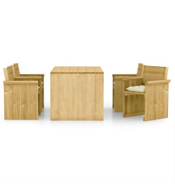 Ensemble à manger de jardin 5 pcs avec coussins pin imprégné