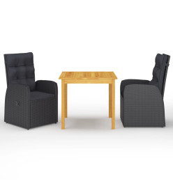 Ensemble de salle à manger de jardin 3 pcs Noir