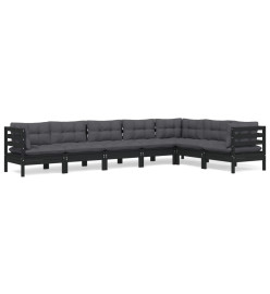 Salon de jardin 7 pcs avec coussins Noir Bois de pin solide