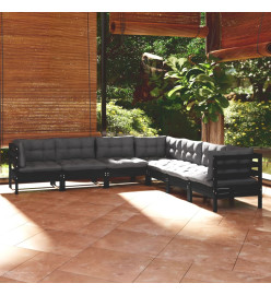 Salon de jardin 7 pcs avec coussins Noir Bois de pin solide