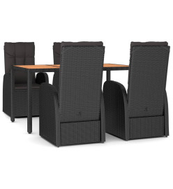 Mobilier à dîner de jardin et coussins 5pcs Noir Résine tressée