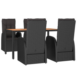 Mobilier à dîner de jardin et coussins 5pcs Noir Résine tressée