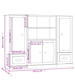 Buffets 3 pcs noir bois d'ingénierie