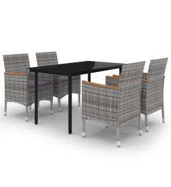 Ensemble à dîner de jardin coussins 5 pcs Résine tressée Verre