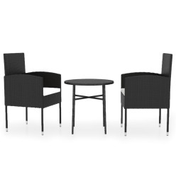 Mobilier à dîner de jardin 3 pcs Résine tressée Noir