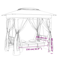 Tonnelle de jardin banc pivotant convertible vert tissu acier