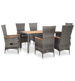 Salon de jardin 7 pcs avec coussins Résine tressée Gris