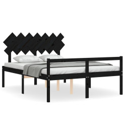 Cadre de lit avec tête de lit noir 140x200 cm bois massif