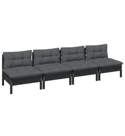 Canapé 4 places de jardin avec coussins anthracite Bois de pin