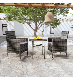 Ensemble de salle à manger de jardin 3 pcs Résine tressée Gris