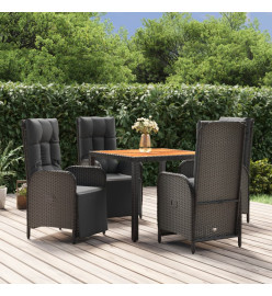 Mobilier à dîner de jardin et coussins 5pcs Noir Résine tressée