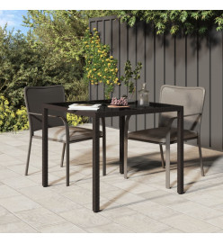 Table de jardin 90x90x75 cm Verre trempé/résine tressée Marron