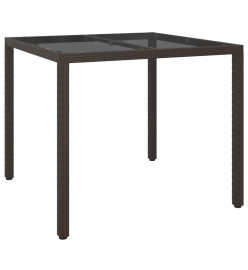 Table de jardin 90x90x75 cm Verre trempé/résine tressée Marron