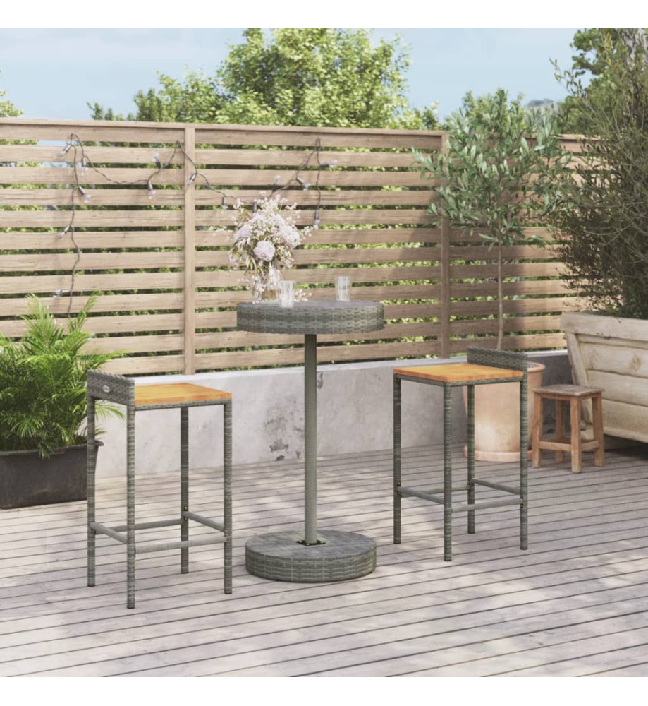 Ensemble de bar jardin 3 pcs gris poly rotin/bois massif acacia Ensemble de bar jardin 3 pcs gris poly rotin/bois massif acacia