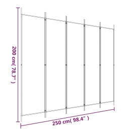 Cloison de séparation 5 panneaux Blanc 250x200 cm Tissu