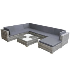 Salon de jardin 8 pcs avec coussins Résine tressée Gris