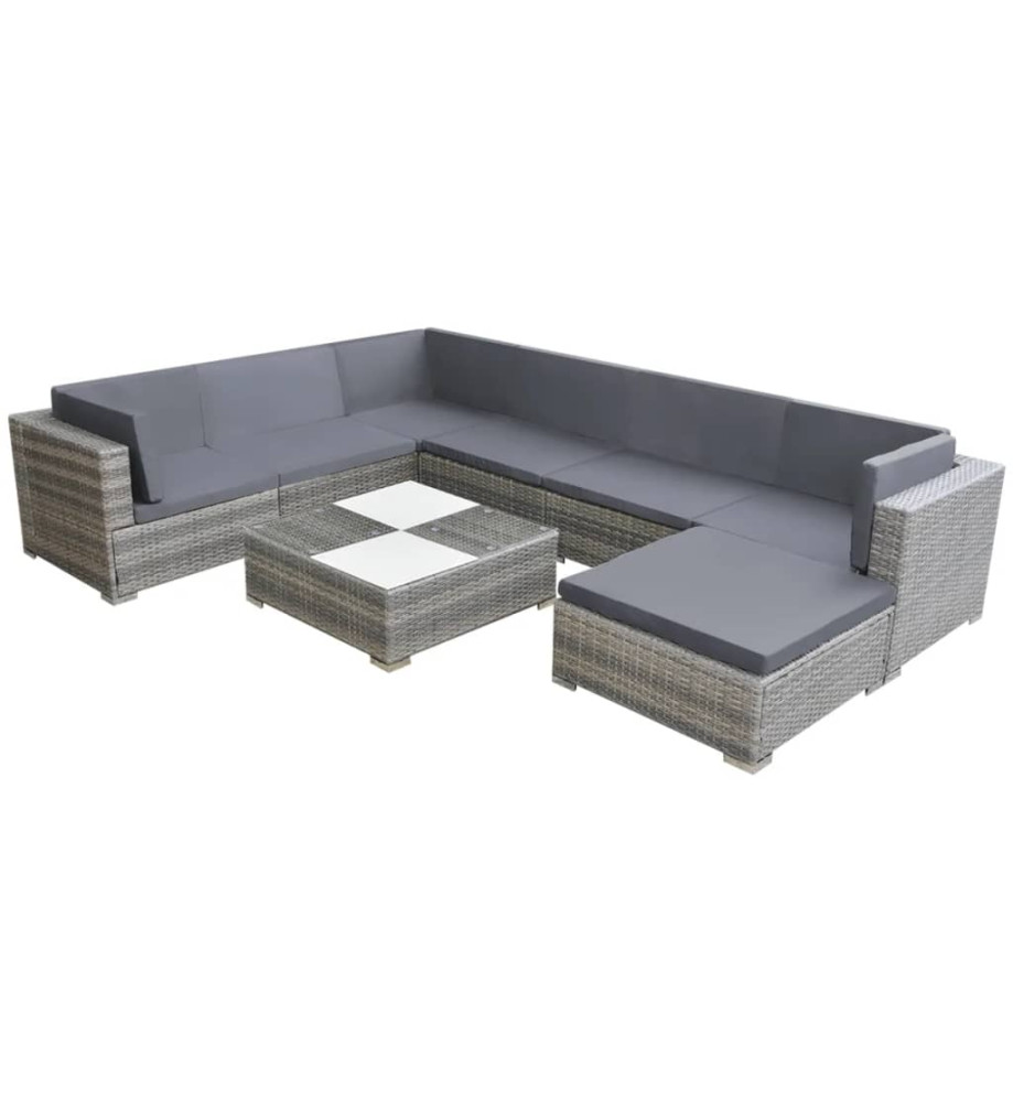 Salon de jardin 8 pcs avec coussins Résine tressée Gris Salon de jardin 8 pcs avec coussins Résine tressée Gris