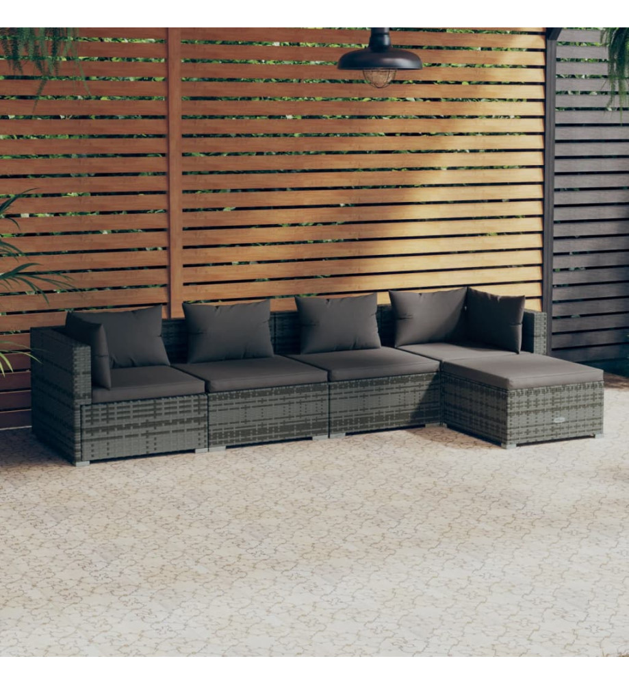Salon de jardin 5 pcs avec coussins Résine tressée Gris Salon de jardin 5 pcs avec coussins Résine tressée Gris