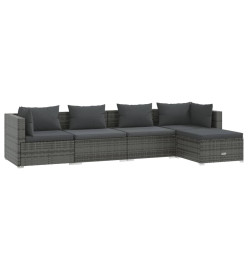 Salon de jardin 5 pcs avec coussins Résine tressée Gris