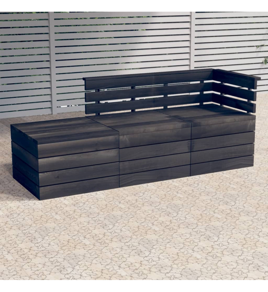 Salon palette de jardin 3 pcs Bois de pin massif Gris foncé Salon palette de jardin 3 pcs Bois de pin massif Gris foncé